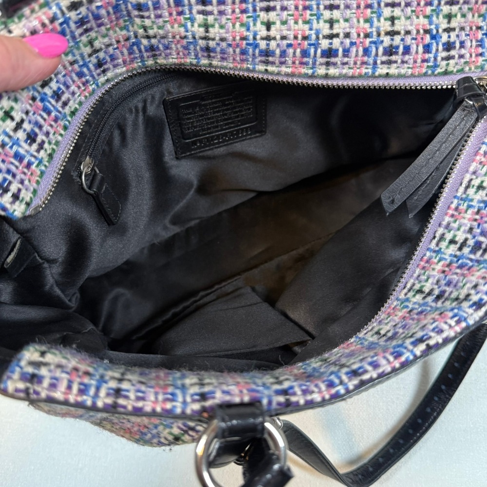 Coach Tweed Shoulder Bag Black Patent Leather Trim Multi Color Tote F17699 - Picture 8 of 14